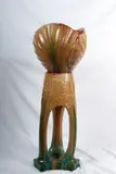 Clement Massier, Polychrome ceramic vase and vase holder, open vase made up of three intersecting leaves