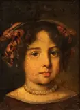 Jacob Ferdinand Voet, Portrait of a young lady with a perl necklace, Oil on canvas