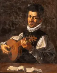 Jusepe de Ribera, Lut player or Allegory of Hearing, This remarkable painting belongs to the complex Roman period of the young Ribera and his Five Senses series