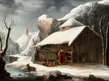 Francesco Foschi, Winter landscape with a barn, Oil on canvas