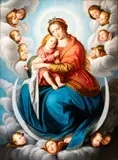 The Virgin in Glory with the Child and Angels by Giovanni Battista Salvi da Sassoferrato, The painting is a high-quality replica of the work by Giovanni Battista Salvi, offered Mar 2026