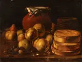 Luis Egidio Meléndez, Still Life with apples, nuts, boxes of sweets and vessels, The painting is a fine replica of the work by Luis Meléndez