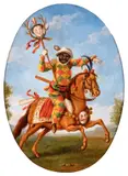 Martin Engelbrecht, Harlequin on horseback, After the etching Harlequin by Martin Engelbrecht