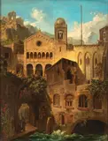 George Pezolt, Architectural caprice with the Duomo of Amalfi, The painting bears a brush signature at the lower left: "PEZOLT".