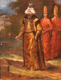 Jean Baptiste Vanmour, Sultan Ahmed III and two attendants, The painting is a copy of the work by Jean Baptiste Van Mour