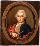Peter Mequignon, Portrait of Carlo Gozzi, The painting bears a brush inscription along the oval band around the portrait: “CO: CARLO GOZZI POETA VENEZIANO.