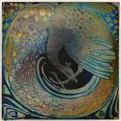 Galileo Chini, Tile with peacock, 1900, On the back: Arte della Ceramica Firenze