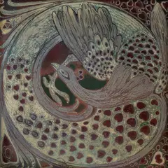 Galileo Chini, Tile with peacock, 1900, On the back stamp A.D.C.F.: Arte della Ceramica Firenze