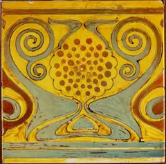 Tile with yellow decoration by Galileo Chini, Engraved signature on the back: Manifattura di Fontebuoni, offered Feb 2026