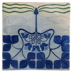 Galileo Chini, Tile with blu decoration, Ceramic