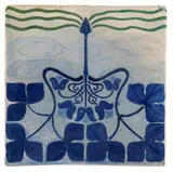 Galileo Chini, Tile with blu decoration, Ceramic