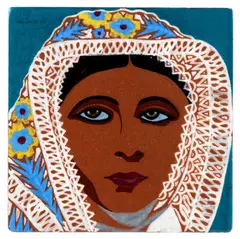 Tile with woman in traditional Osilo costume by Melkiorre Melis, 1926, offered Feb 2026