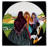 Edina Altara, Tile with women in traditional costume, On the back signature of the Manifattura F. Margelli of Sassari and stamp by Manifattura Ceramiche Faentine