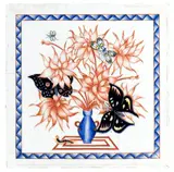 Gio Ponti, Tile decorated with flowers, butterflies and a caterpillar, Ceramic