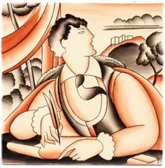 Tile with decoration of writer by Gio Ponti, Stamp on the back: Richard-Ginori, offered Feb 2026