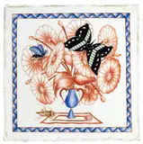 Gio Ponti, Tile decorated with flowers, butterflies and a grasshopper, Ceramic