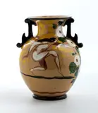 Virgilio Retrosi, Vase for Gualdo manufacture, Vase with decoration of antelope and woman. Attribution given by a label of Renato Miracco's Solarte gallery: