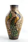 Roberto Rosati, Vase with peacocks decoration, 1924, Elongated globular form with a cylindrical neck