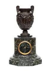 Ferdinand Barbedienne, Bronze and marble clock, neoclassical mantel clock with green marble body