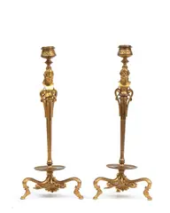 Ferdinand Barbedienne, A pair of bronze candlesticks, finely chiseled