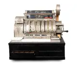 Mechanical cash register Model 592X-ELF by National Cash Register Company, Wooden base with four drawers, offered Dec 2025