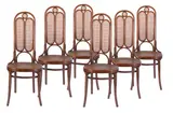 Michael Thonet, Set of six chairs by Thonet, made of bentwood with a woven straw seat and backrest. The backrest is tall and narrow