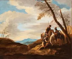 Salvator Rosa, Landscape with soldier's halt, Oil on canvas