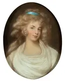 Rosalba Carriera, Portrait of a lady with a blue ribbon in her hair, Chalk on paper