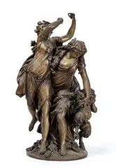 Bronze sculpture depicting a bacchanal by Michel Clodion, With a brown and gold patina, offered Dec 2025