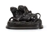 A French patinated bronze animalier group: Taureau terrassé par un ours by Antoine-Louis Barye, Modeled as a bear attacking a bull, offered Dec 2025