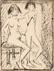 Otto Mueller, Zwei Mädchen im Innenraum, 1925, On the back