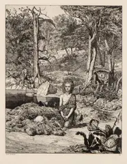 Max Klinger, Simplicius am Grabe des Einsiedlers etching VIII, 1881, The engraving is part of the Intermezzi series