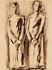 Scipione, Two figures, Watercolour on paper
