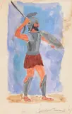 Felice Casorati, Trojan warrior, Tempera made by Casorati as set and costume designer of the opera “Hecuba” from Euripides. Lyrical tragedy composed