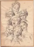 Grotesque Heads by Giovanni Battista Gigola, Black ink and watercolor on wove paper, offered Nov 2025