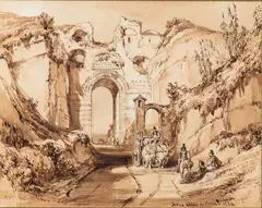 Achille Vianelli, Arco Felice a Cuma, 1852, Brown ink and watercolor with traces of pencil on wove paper