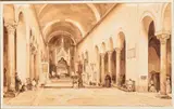 Achille Vianelli, La Basilica della Verità (Santa Maria in Cosmedin, Rome), 1836, Brown ink and watercolor with traces of pencil on wove paper