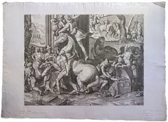 Agostino Carracci, Adoration of the Magi, after Baldassare Peruzzi, One of seven plates that make up a large print of the Adoration of the Magi by Peruzzi. Third state