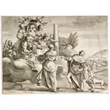Giovanni Battista Coriolano, Allegory of the Law, with a view of Bologna in the background, after Alessandro Tiarini, Engraving