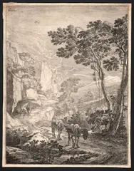 Jan Dirksz Both, The Two Mules. Rocca Aquatica near Ancona, Etching