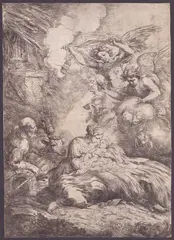 The Nativity with Angels by Bartolomeo Biscaino, Etching, offered Nov 2025
