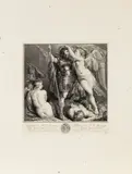 Pieter Tanjé, Virtue Triumphant, by Peter Paul Rubens, Plate taken from Recueil d'estampes d'après les most célèbres tableaux de la Galerie Royale de Dresde. Etching