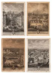 Giuseppe Vasi, The view of the Leonine City, seen with the Vatican Basilica, the Bridge, and Castel Sant'Angelo | The view of the Basilica of St. Paul Outside the Walls | The ruins of Rome's ancient magnificence | T, Lot of four engravings: The Prospect of the Leonine City