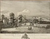 Bernardo Bellotto, Vue de la ville de Pirne devant la porte nommée Dohnaiszh-Thor, avec la forteresse Sonnenstein, Etching