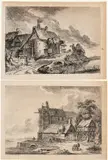 Franz Edmund Weirotter, Landscape with houses on the riverbank | Landscape with chalets, Lot of two prints. Etching