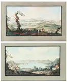 Pietro Fabris, Veduta a volo d’uccello del convento dei Camaldoli | Veduta del Golfo di Pozzuoli, 1776, Lot of two prints. Etching