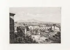 View of the ancient Porta Latina, with the ancient walls of Rome by Luigi Rossini, 1823, Etching, offered Nov 2025