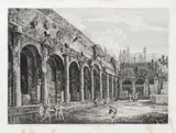 Luigi Rossini, View of the remains of the courtyard of Villa Mecenate in Tivoli, Etching