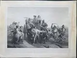 Louis Pierre Lasnier, Les Moissonneurs dans les Marais Pontins, after Léopold Robert, Lithograph on chine-collé