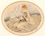 Louis Icart, Girl with a schitzu, Aquatint and drypoint